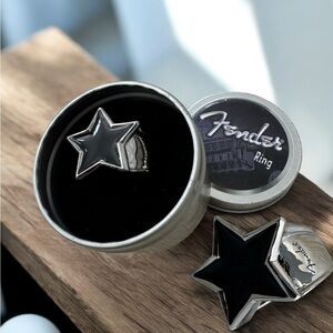 Fender Guitars Black Enamel Star Ring Men’s Sz 13 NIB Rock Musician